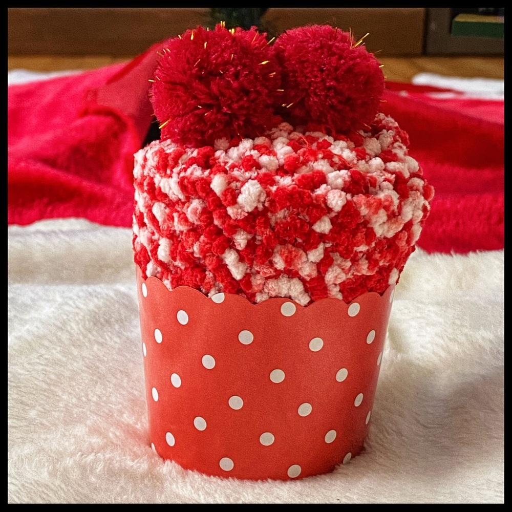 Pom Pom Fuzzy Cupcake Socks in Cherry